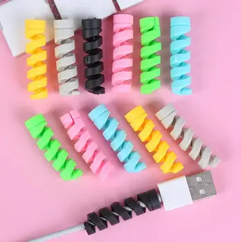 

100pcs Spiral Cable protector Data Cable Line Silicone Winder Protective For iphone Samsung Android Cell Phone USB Charging Case