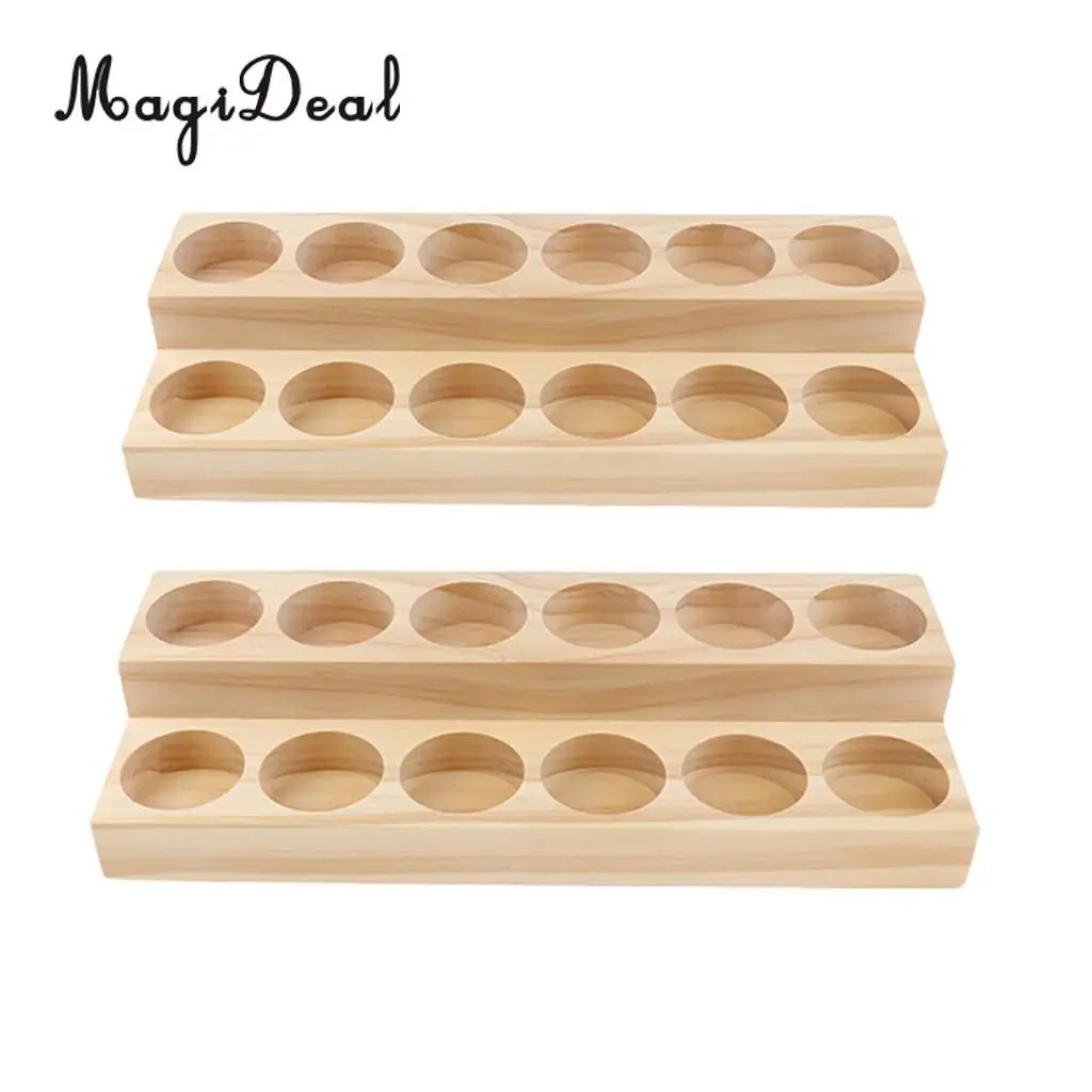 2pcs Natural Wood Handmade Essential Oils Cosmetic Makeup Display Storage Rack Organizer Stand Holder For 15ml Bottles