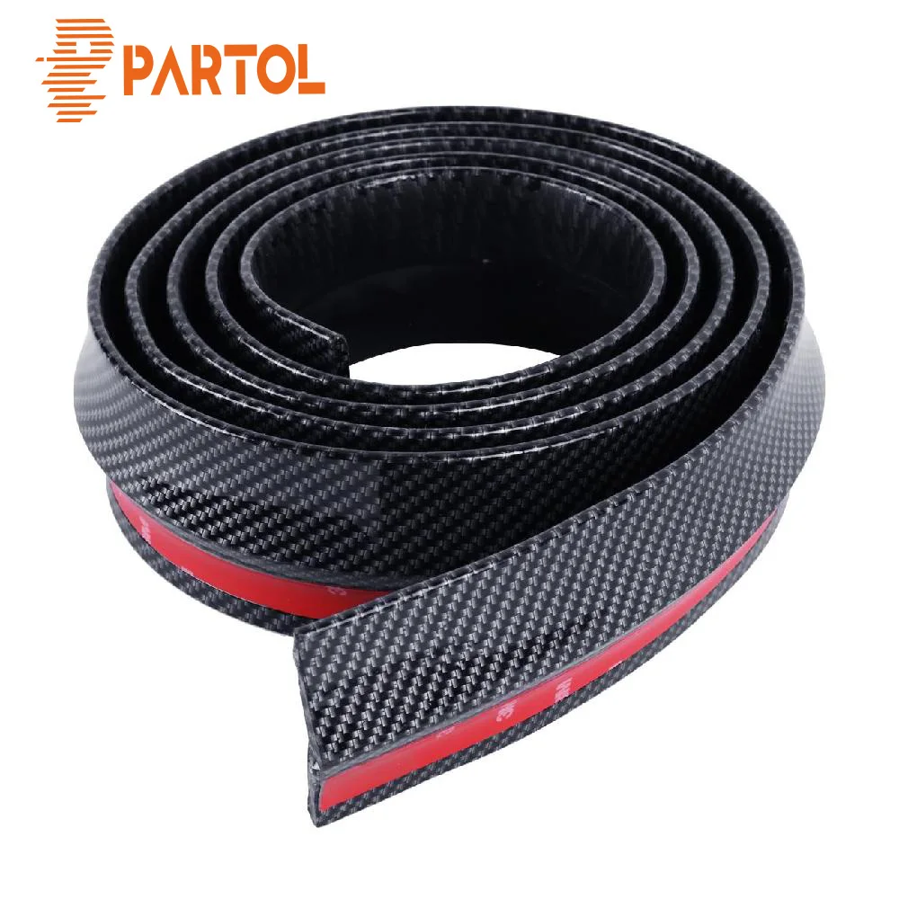 Partol 2.5M*6CM Black Soft Carbon Fiber Car Rubber Bumper Strip Outside