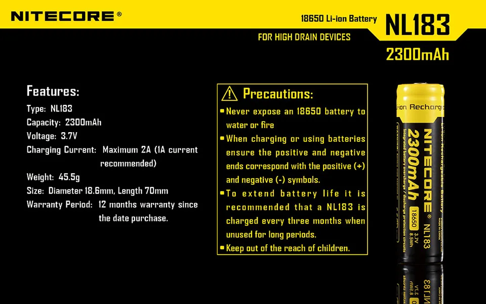 Оригинальное зарядное устройство Nitecore 18650 NL183 2300 мА/ч, 3,7 v 8.5Wh защищенный выключатель питания высокая производительность разряда литий-ионный Перезаряжаемые тесто