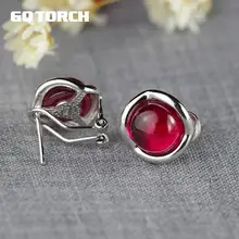 925 Sterling Silver Clip Earrings For Women Natural Gemstone Garnet Ruby Red White Opal Green Agate