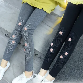 

Spring 4-13T Children Pants Girls Leggings Children's Trousers Pants For Kids Elastic Cotton Lace Floral Legging Girl Pants