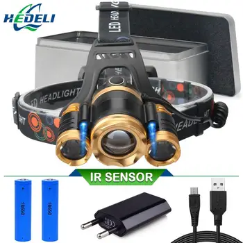 

Lnduction Headlight IR Sensor Micro USB waterproof Head lamp Rechargeable Lantern CREE XML T6 Flashlight Head Torch led Headlamp