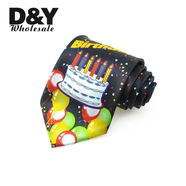novelty happy birthday cake colorful balloon printing neckties