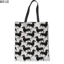 Модная Холщовая Сумка на плечо для девочек-подростков, сумка для покупок, милая сумка с принтом таксы, женские сумки для рук, пляжная сумка для девочек на каждый день