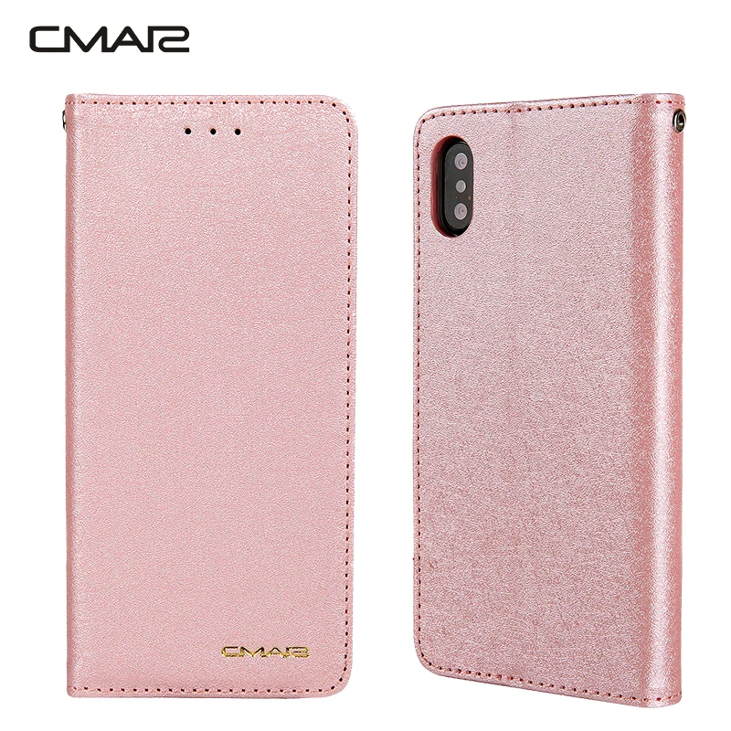 Силиконовый Магнитный чехол бумажник CMAI2 для iPhone X Xs Max XR кожаный с шелковым узором