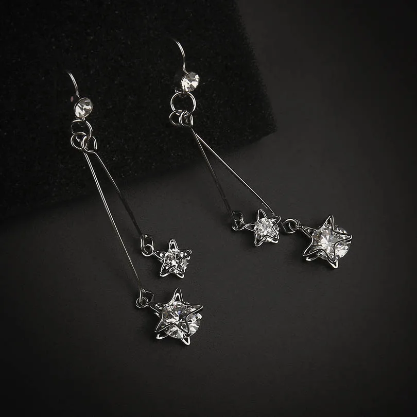 New Fashion Beautiful Plated Silver Long Earrings For Women Clear Tiny