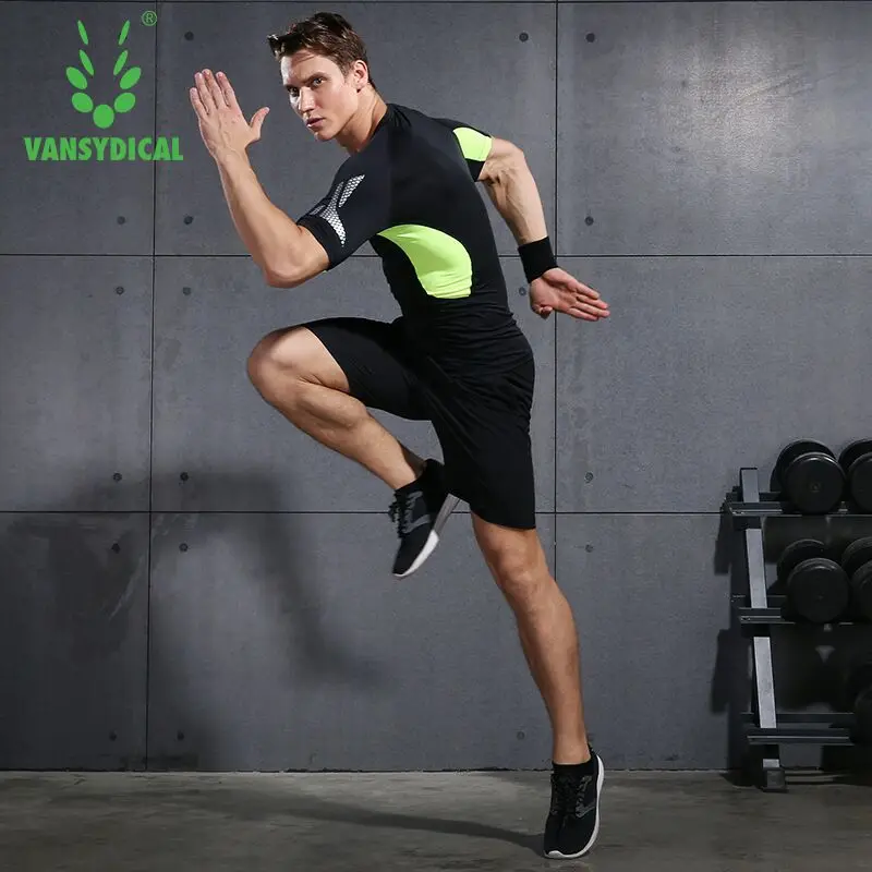 Vansydical спортивный костюм для мужчин компрессионные комплекты бега колготки