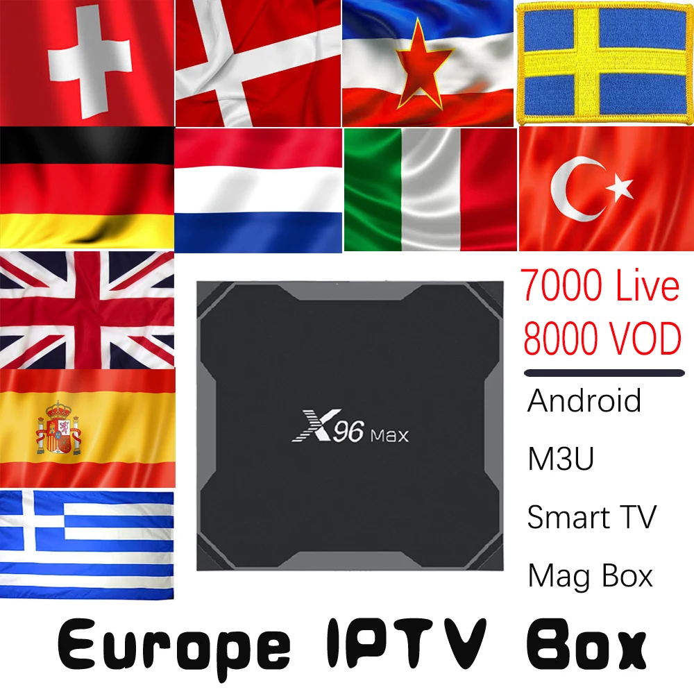 

X96 MAX 2G16G/4G32G/4G64G Android 8.1 TV Box with 9000 Live 9000 VOD World Europe Nordic Israel Spain Dutch HD IPTV Media Player