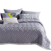 Svetanya 3 unids stiching Edredón Colcha Conjunto de peluche verano Edredón Colcha Acolchada Tiros Manta A Cuadros de Color Sólido