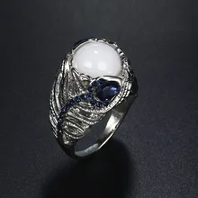 HOMOD Creative Feather Silver Ring For Women Vintage Blue Opal Flower Moonstone Engagement/Wedding Rings Dropshipping vintage heart flower feather cuff ring set