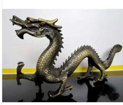 

wholesale factory Decoration Crafts Brass Rare Old 18CM copper Running Dragon Statue/ Sculpture, good carving ,best collection