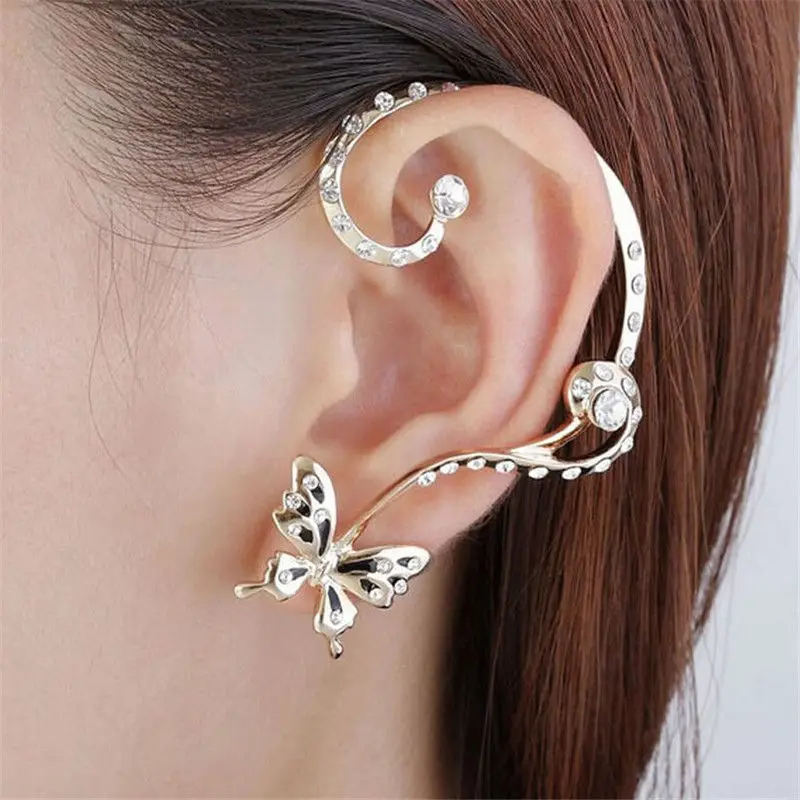 

1 Pair Rhinestone Butterfly Clip Earring Crystal Ear Cuff WrapPiercing Earrings For Women Fashion Jewelry Brincos Bijoux