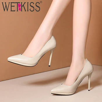 

WETKISS Platform Pumps Women Stiletto Heels High Pumps Shoes Female Pointed Toe Shallow Shoes Ladies Party Shoes Autumn 2019 New