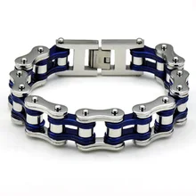16 мм тяжелый женский мужской синий велосипед мотоцикл цепь браслет ювелирные изделия серебро Нержавеющая сталь байкерские браслеты браслет 6,9-9 дюймов