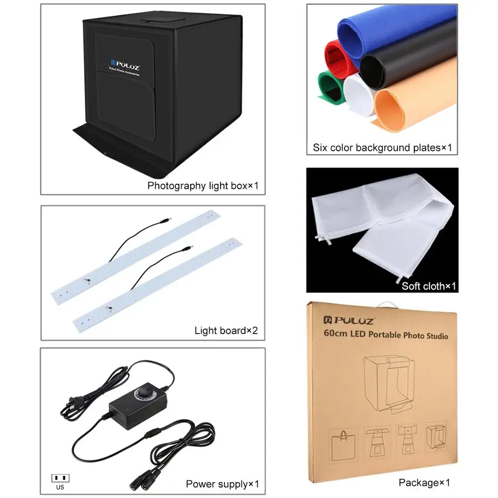 30 cm, 80 Luces LED + 6 Fondos para la visualizaci/ón del Producto Color Blanco Caja de luz port/átil para Estudio fotogr/áfico PULUZ