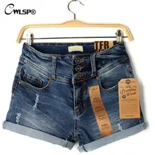CWLSP хлопковые джинсовые шорты с высокой талией женские летние сексуальные джинсовые шорты рваные тонкие шорты с дырками Femme горячие шорты QZ1286