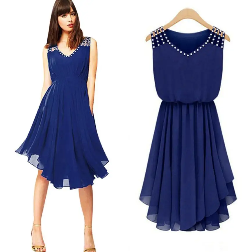 

Womens Beach Chiffon Sleeveless Party Dress vestido vestidos mujer robe femme office dress