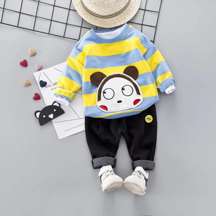 

2019 Toddler Infant Clothing Sets Baby Boys Girls Clothes Suits Bear T Shirt Pants Striped Cartoon Kids Child Costume