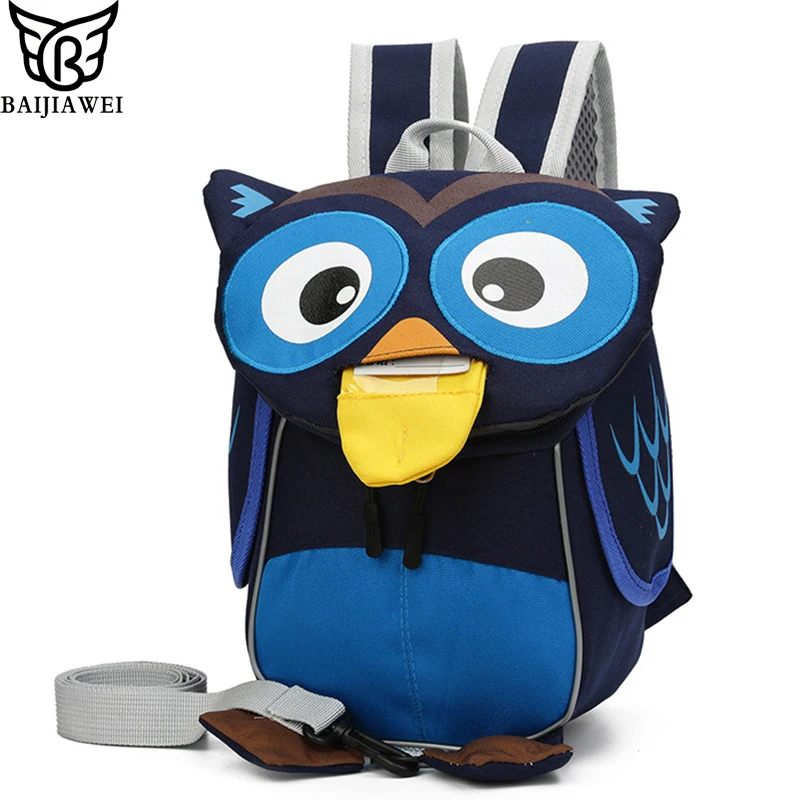 

BAIJIAWEI Multifunctional Anti-lost Children Backpack Owl Cartoon School Bags Kindergarten Baby Backpacks Snack Casual Bag