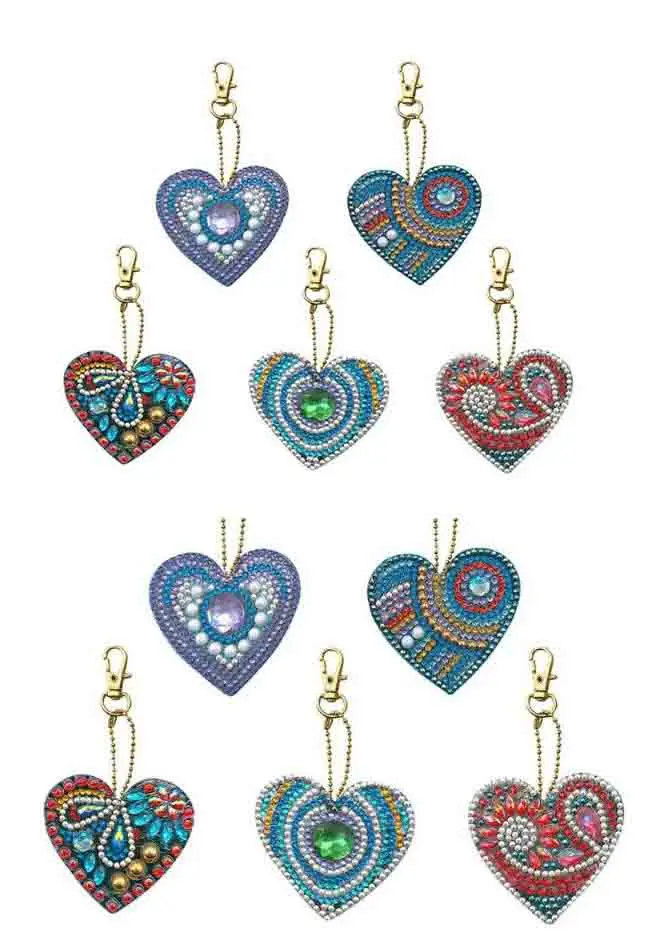 10pcs Unicorn Butterfly Design Diy Diamond Keychain Painting Christmas Gift Diy Special Full Drill Woman Girl Jewelry Keyring - Цвет: heart 10pcs-set