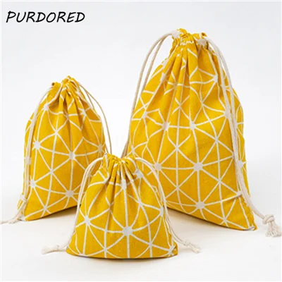 PURDORED 3 pcs set Plaid Drawstring Bag Women Travel Organizer Bag Makeup Cloth Shoes Package Bag