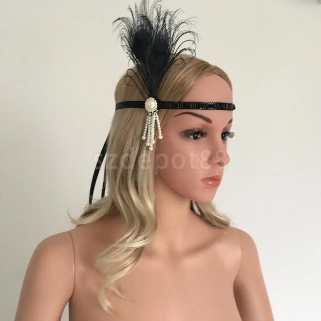 Свадебные женские перьевые повязки на голову 20s Гэтсби Чарлстон Стразы бусины украшение на лоб аксессуары для волос