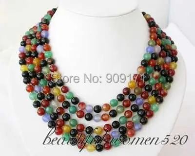 

Free Shipping>>5row 8mm multicoloured jade agate bead necklace magnet