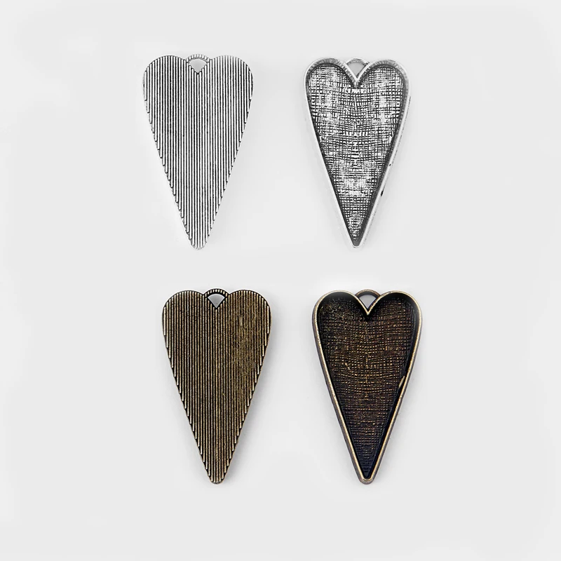 

6pcs Antique Silver/Bronze Heart Pendant Trays Blank Bezel Cameo Cabochon Base Settings DIY Jewellery Finding