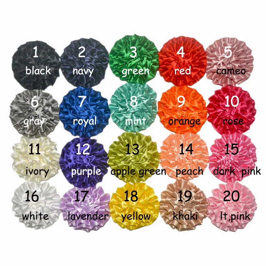 

MengNa 20color U Pick,60pcs/lot big cabbage satin puff flowers,3.6inch Carnation flower headband supplies, hair bow supplies