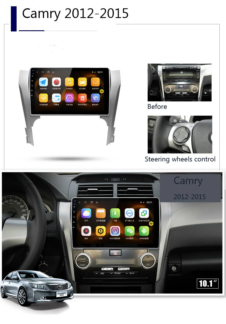 Sale for Toyota 2012 Camry android 2012-2015 7th generation XV50 10.1 inch car multimedia player android car tablet size 1