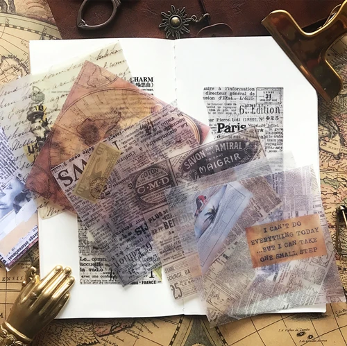 

6pcs Vintage Retro map Old newspaper Decorative Vegetable parchment Stickers DIY Scrapbooking photo Label Diary Stickers Escolar