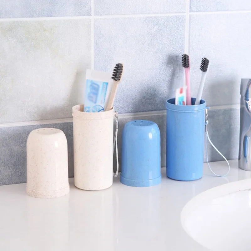 

Dual Use Tooth Mug Wheat Straw Portable Toothbrush Double Cups Container for Travel Toothpaste Holder