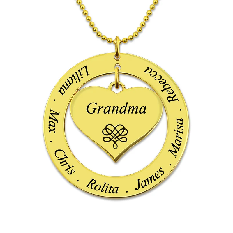 

AILIN Customized Engraved Circle Necklace Grandma Heart Pendant Gold Color Family Name Necklace Personalized Family Gift
