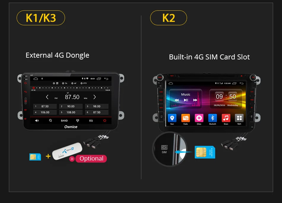 Sale Ownice 2 Din K1 K2 Android 9.0 Octa Core Car DVD Player For Volkswagen Passat POLO GOLF Skoda Seat 4G LTE Nerwork 32GB ROM 15