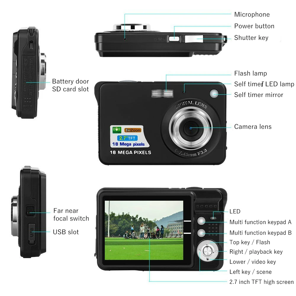 Mini cámara Digital portátil 2,7 pulgadas 18MP 720 P 8X Zoom TFT LCD pantalla Vídeo videocámara Anti-vibración vídeo foto Cámara niños regalo