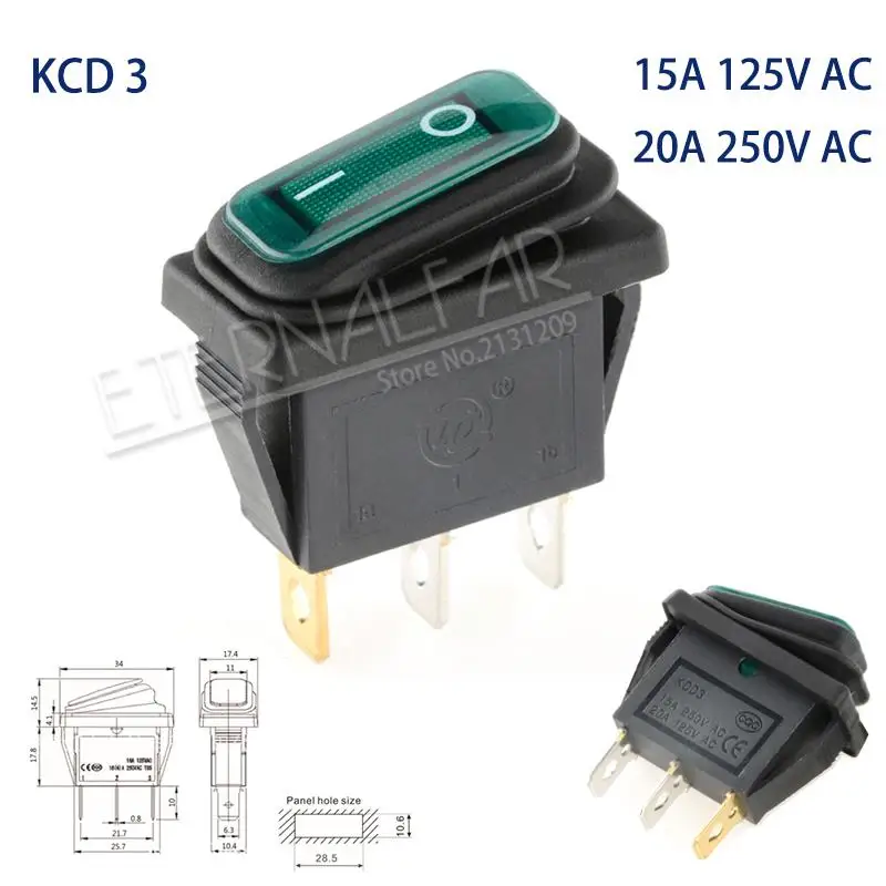 KCD1 KCD2 KCD4 KCD6 On Off 10A 16A 20A 125V 250V AC сверхмощный DPST герметичный водонепроницаемый авто лодка морской тумблер кулисный переключатель с - Цвет: KCD3-Green-3J2D