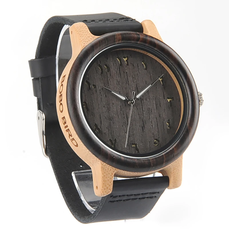 2017 BOBO BIRD Watch Handmade Wood Watches Leather Strap Fashion Band Men Wristwatches relogio masculino C-N16