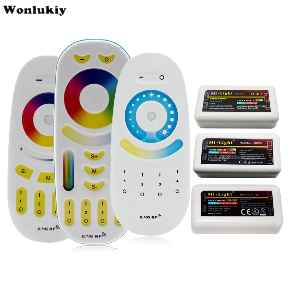 

Mi Light 2.4G RF Wireless Dimmer Single Color CCT RGB RGBW RGB+CCT FUT036 FUT037 FUT038 FUT039 DC12-24V LED Strip Controller