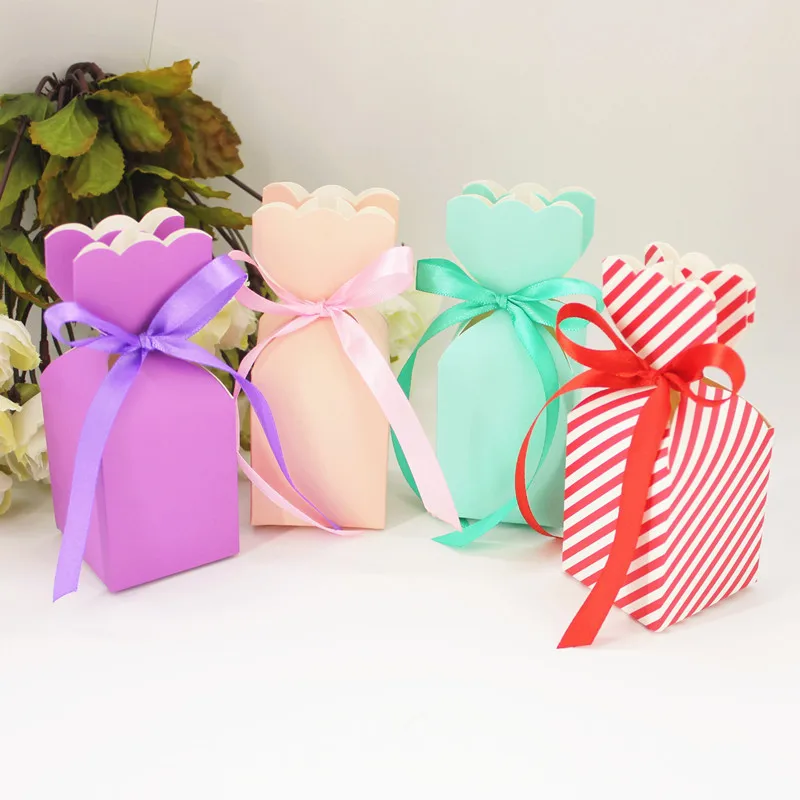 50 шт. полосатая коробка для конфет, розовые, красные, фиолетовые бумажные подарочные коробки, креативная ваза в форме свадебной коробки, Подарочная праздничная подарочная упаковка на день рождения, сумка