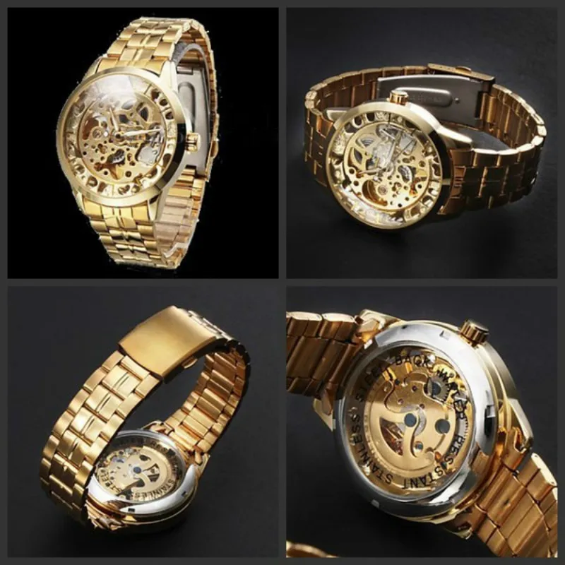 Men's Watch All Stainless Steel Transparent Automatic Mechanical Watch Skeleton Gold Steampunk Clocks Men Relogio Masculino 2018