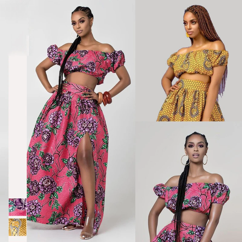 

African Dresses for Women Clothes Fashion Africa Ankara Dress Femme Bazin Tops+skirt Party Clothing 2019 Dashiki Indian Costumes