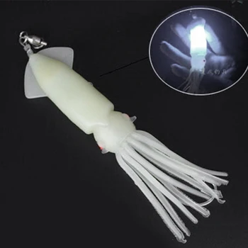 

12cm Artificial Soft Catching Deep Sea Silicone Squid Shape Fishing Lure For Saltwater LED Light Accessories Outdoor Vivid