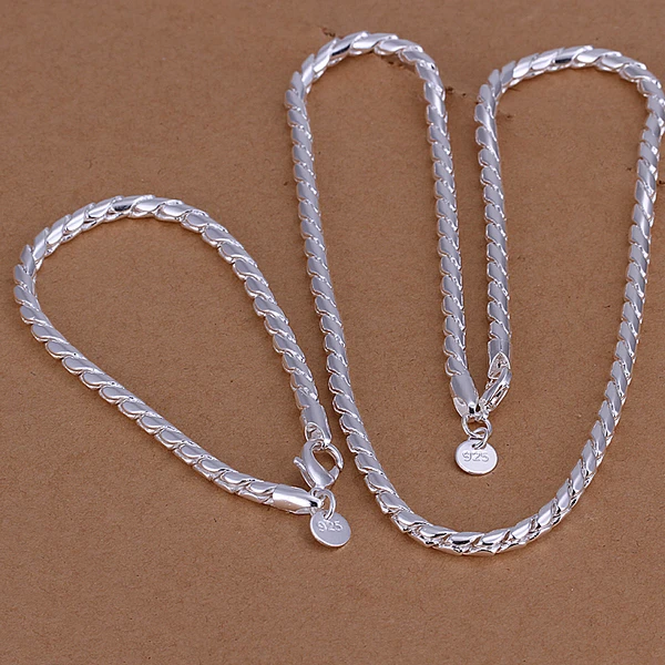 

925 silver men's twisted two-piece set of round silver foreign trade suit, trade bracelet necklace set S068