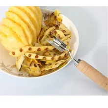 Pelador de piña de acero inoxidable mango de madera triángulo cuchillo para piña V Vintage herramientas de frutas Dropshipping