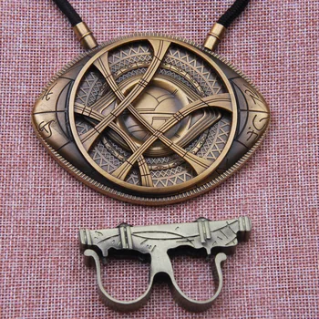 

1:1 High Quality Doctor Strange Necklace Glow In Dark Eye Shape Antique Bronze 100cm Pendant With Leath