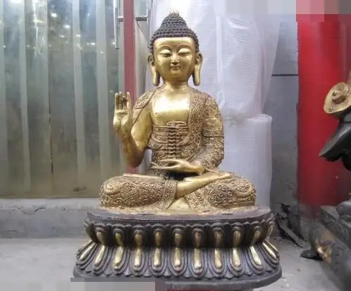 

S01096 Tibet Bronze Copper Gilt Buddhas Robe Shakyamuni Hand hold pagoda Buddha statue (B0328)