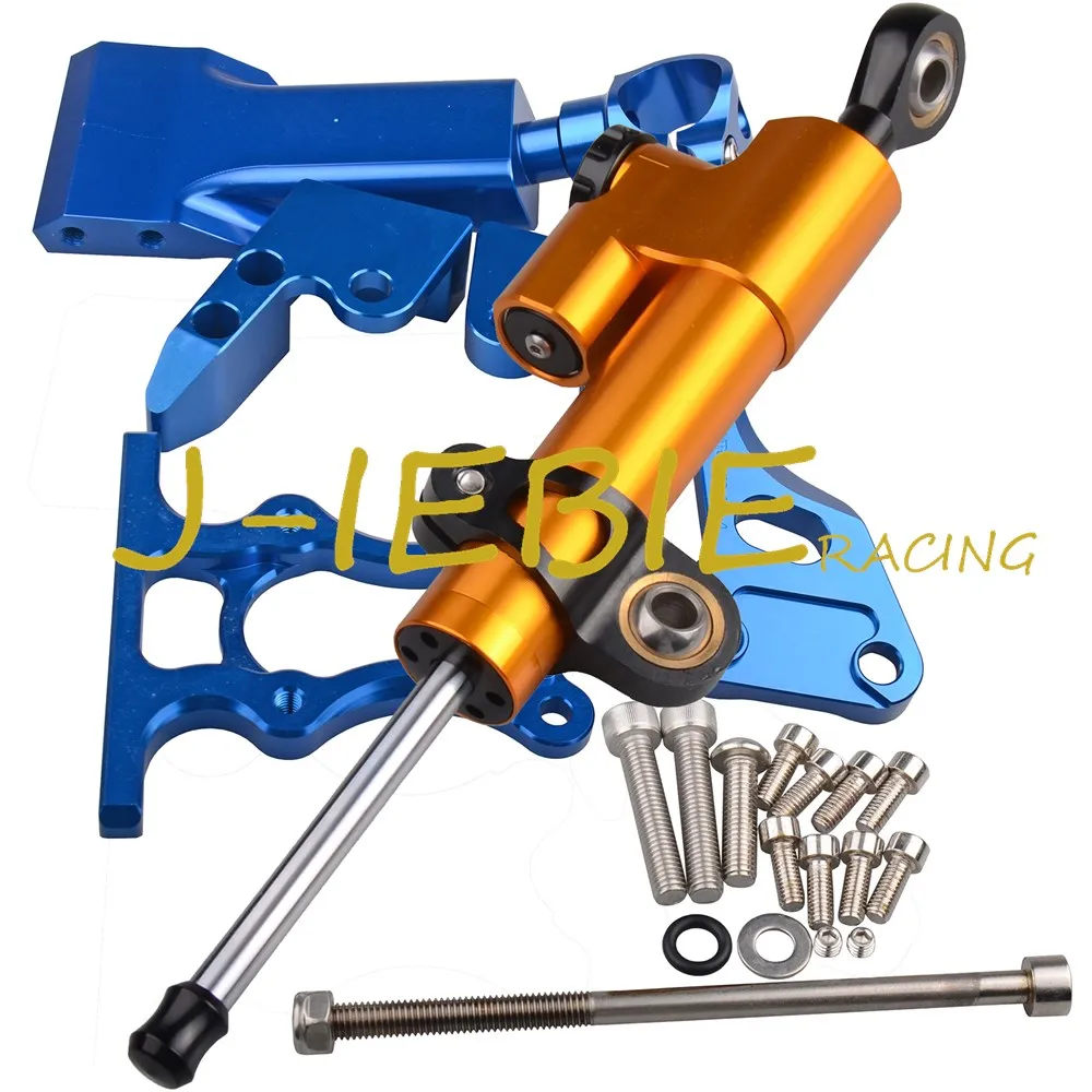 CNC Steering Damper Stabilizer and Blue Bracket Mounting For Yamaha