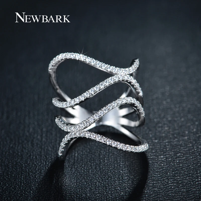 Newbark Мода двойные волны кольцо серебро Цвет с микро Цирконий проложили anillos