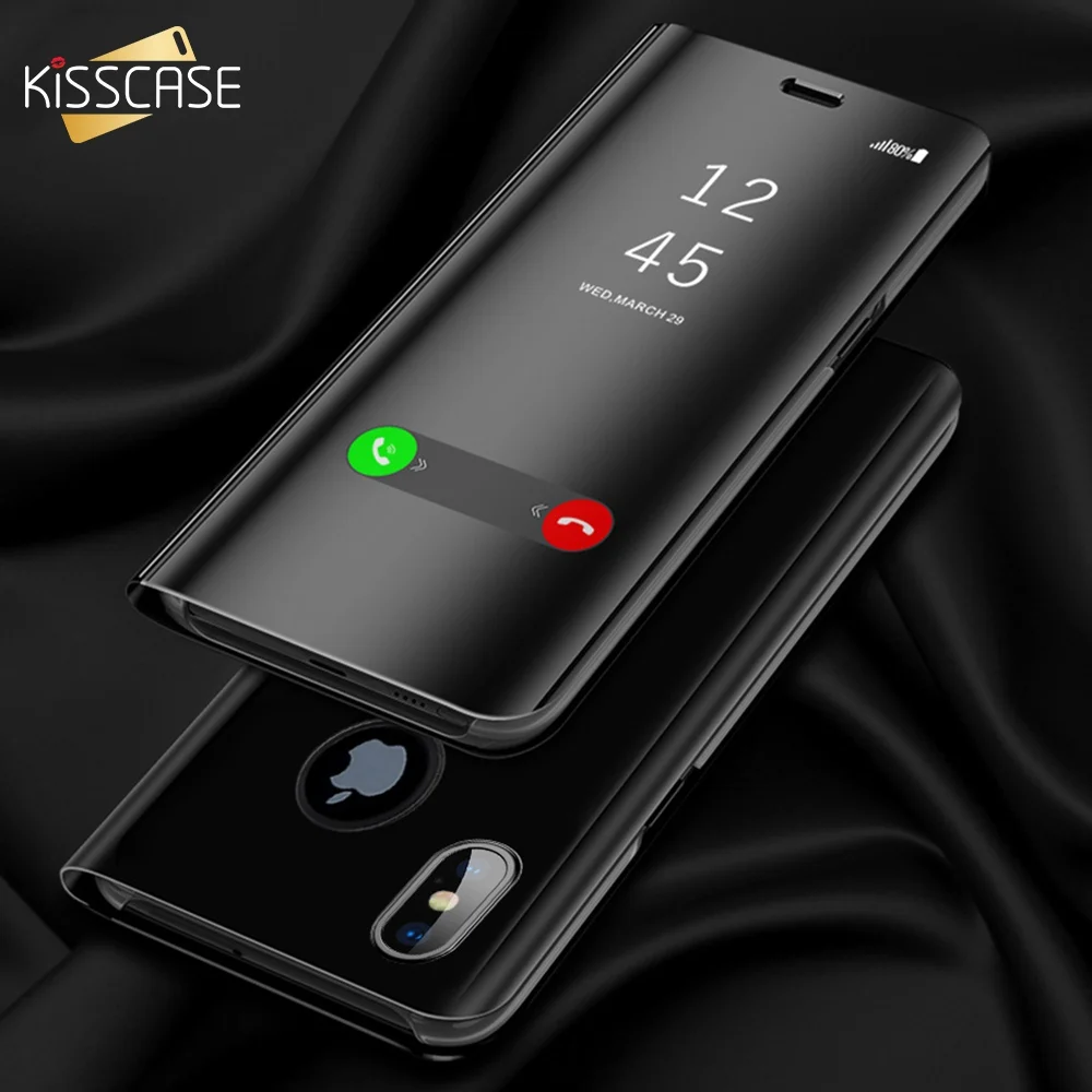 

KISSCASE Mirror Flip Case For iPhone 8 7 6 6s Plus X XS Max XR Smart Window View Phone Cases For iPhone 7 8 6 6s Plus X XR Cover